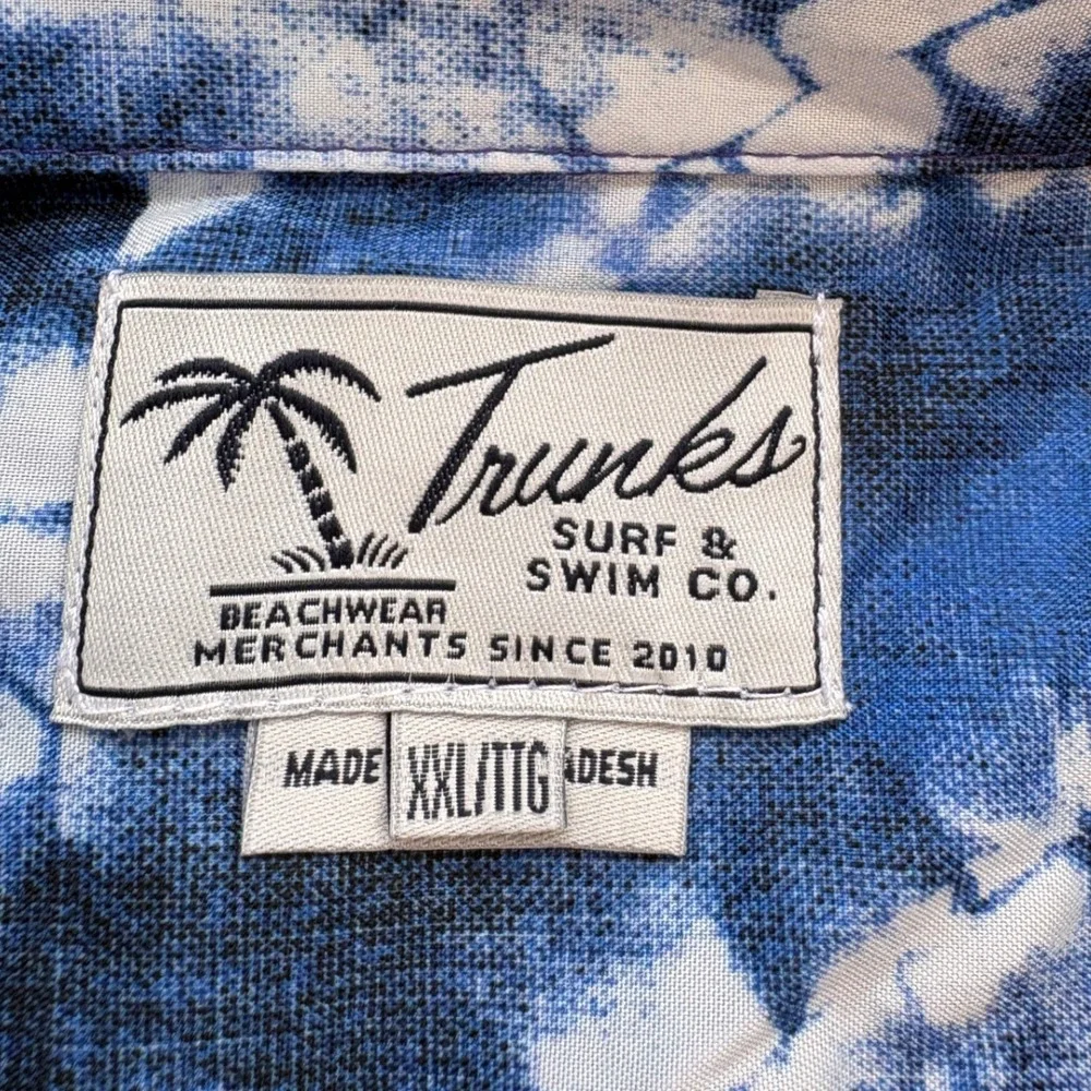 Trunks Surf & Swim Co Blue & White Short Sleeve Button Up Hawaiian Shirt, XXL